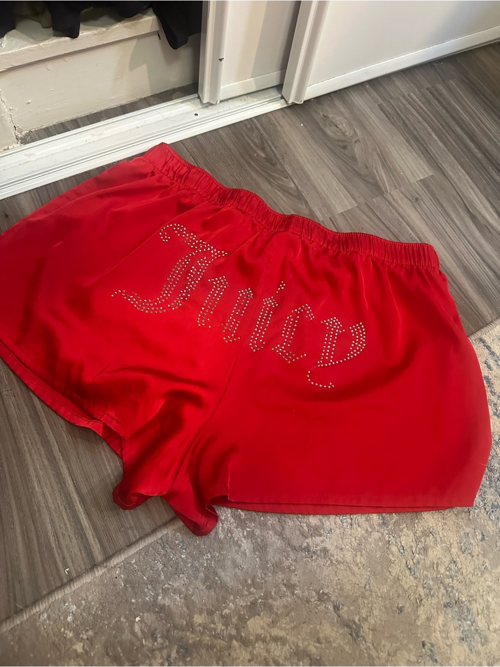 Juicy Couture Red Satin Rhinestone 'Juicy' Lounge Shorts